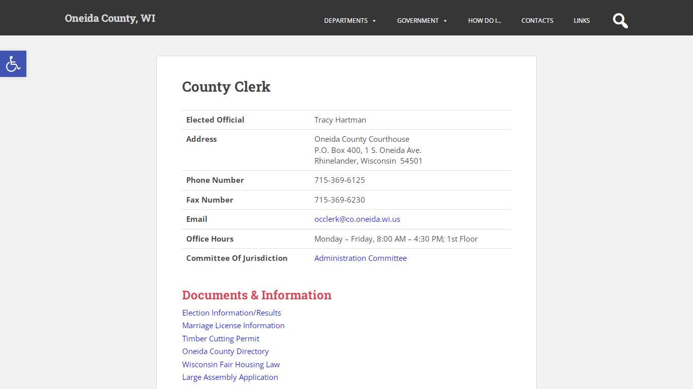 County Clerk – Oneida County, WI